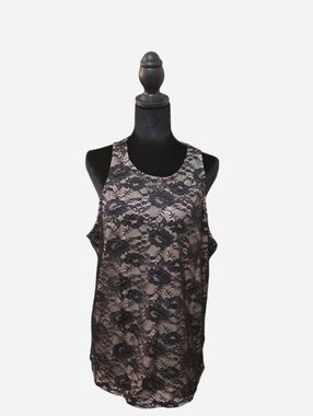 Torrid Black Lace Top with Tan Underlay